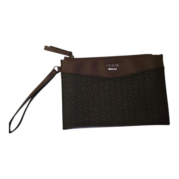 Guess Los Angeles Wristlet Faux Leather Brown Logo Print Women's - Picture 5 of 6